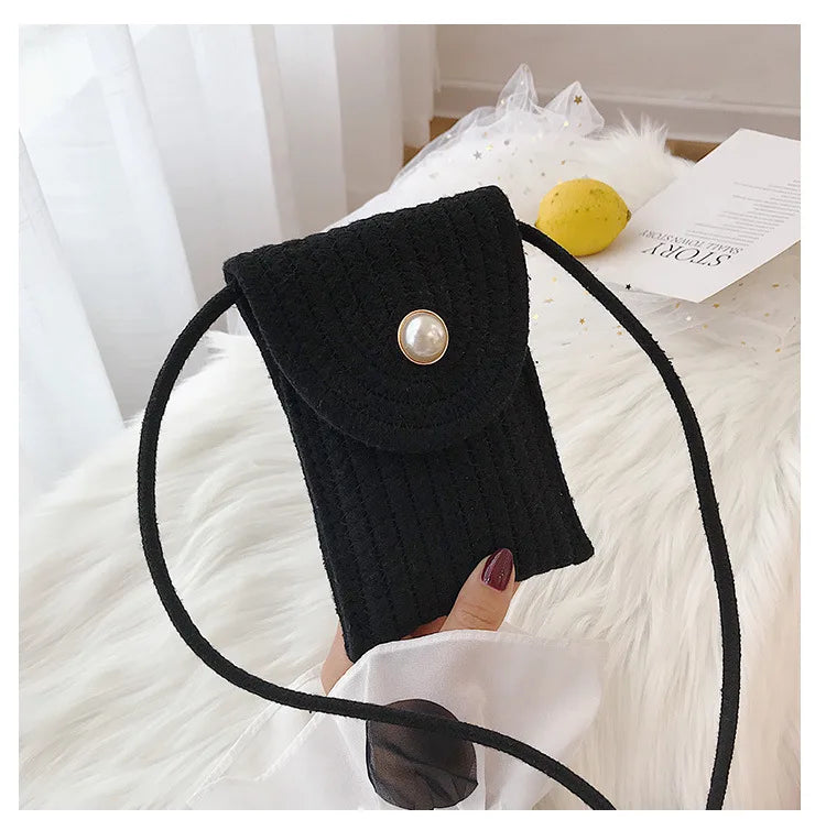 Ladies Cotton Linen Crossbody Bag with Buckle Closure