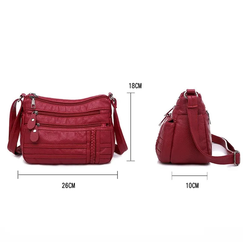 Women's Multi-pocket Messenger Bag Soft PU Leather Shoulder Crossbody Bags
