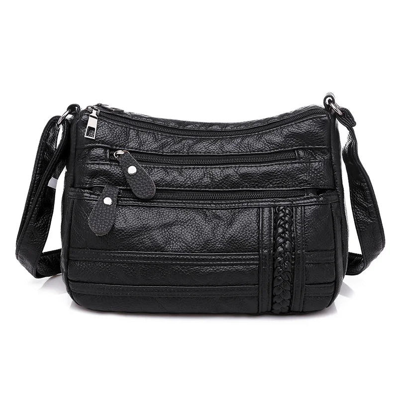 Women's Multi-pocket Messenger Bag Soft PU Leather Shoulder Crossbody Bags