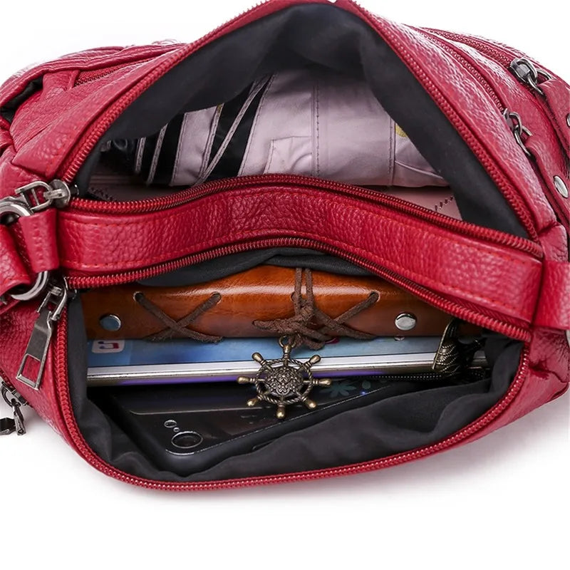 Women's Multi-pocket Messenger Bag Soft PU Leather Shoulder Crossbody Bags