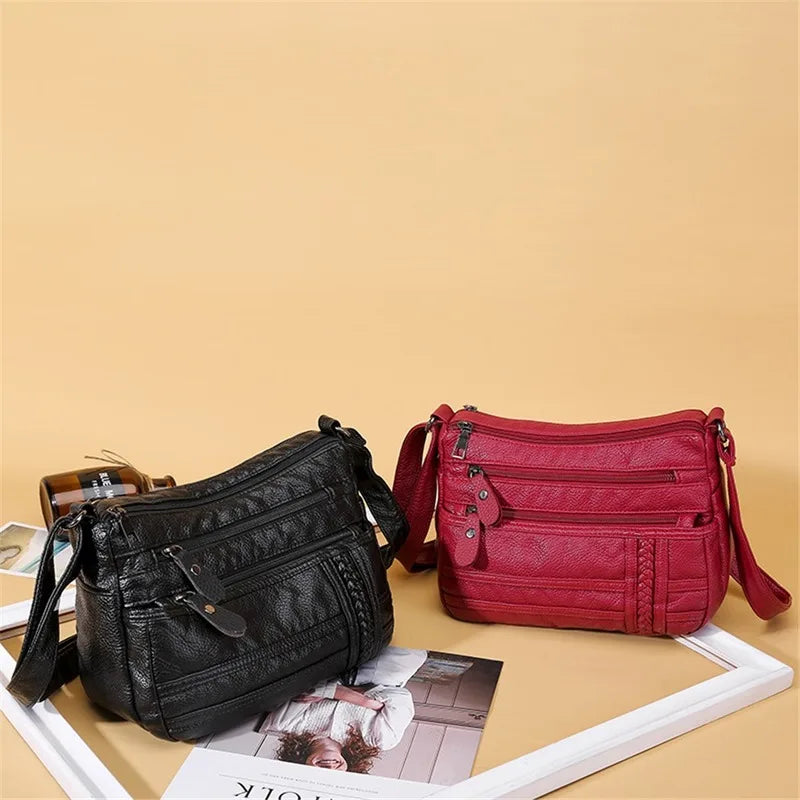 Women's Multi-pocket Messenger Bag Soft PU Leather Shoulder Crossbody Bags