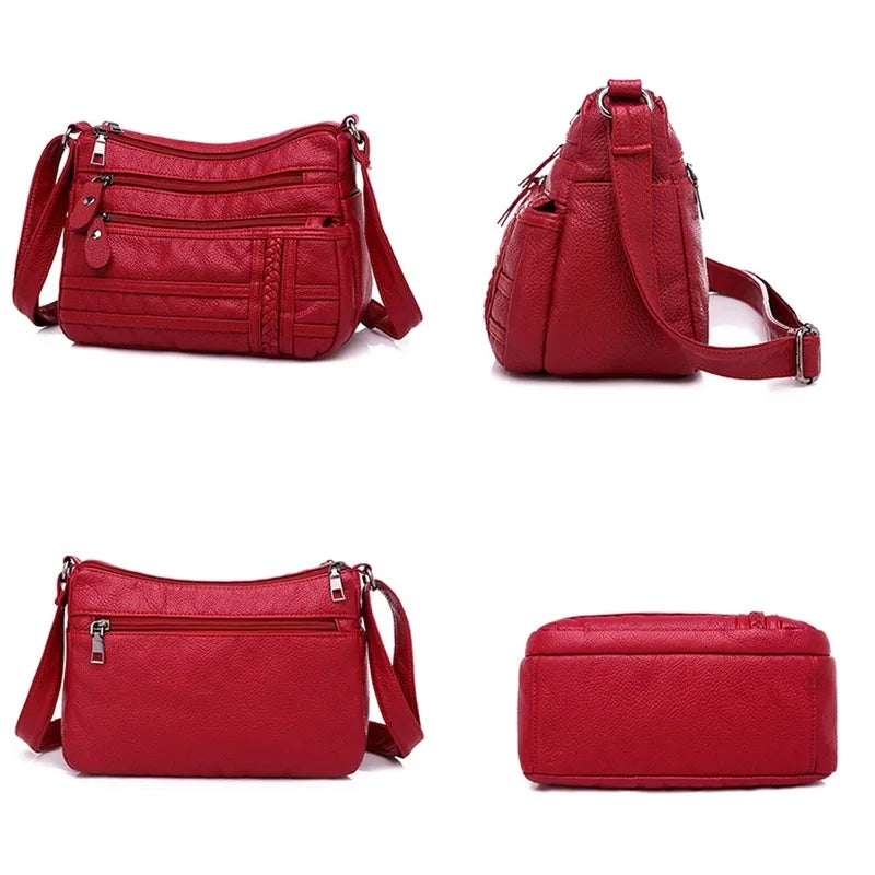 Women's Multi-pocket Messenger Bag Soft PU Leather Shoulder Crossbody Bags
