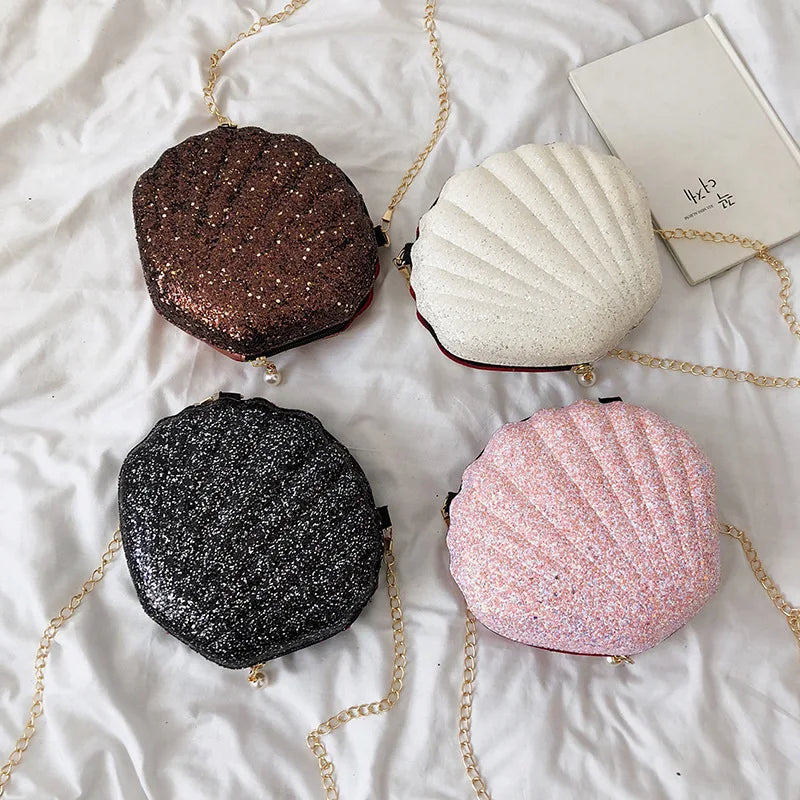One-Shoulder Sequined Shell Bag Chain Small Bag