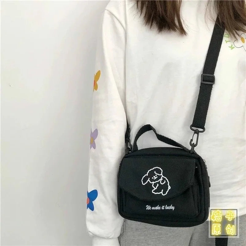 Canvas One-shoulder Diagonal Bag Cartoon Print Small Fresh