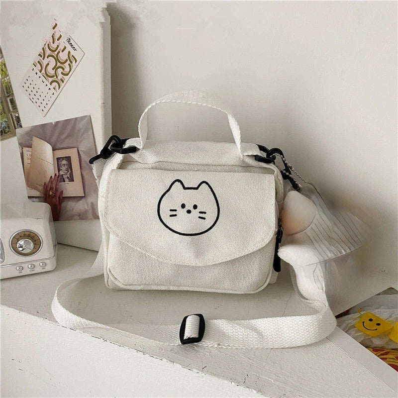 Canvas One-shoulder Diagonal Bag Cartoon Print Small Fresh