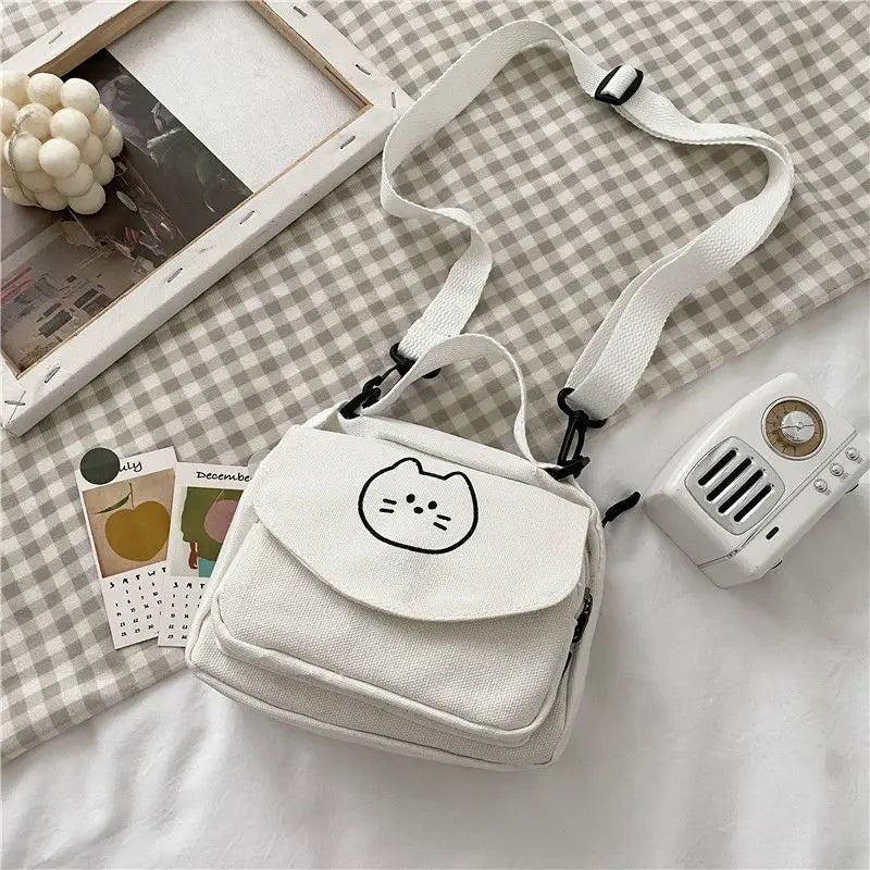 Canvas One-shoulder Diagonal Bag Cartoon Print Small Fresh