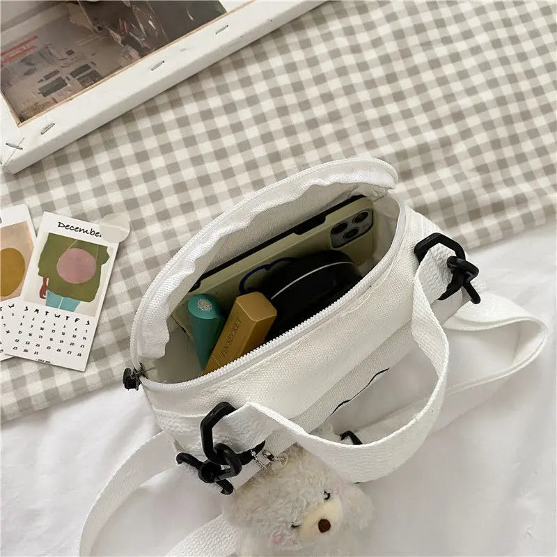 Canvas One-shoulder Diagonal Bag Cartoon Print Small Fresh