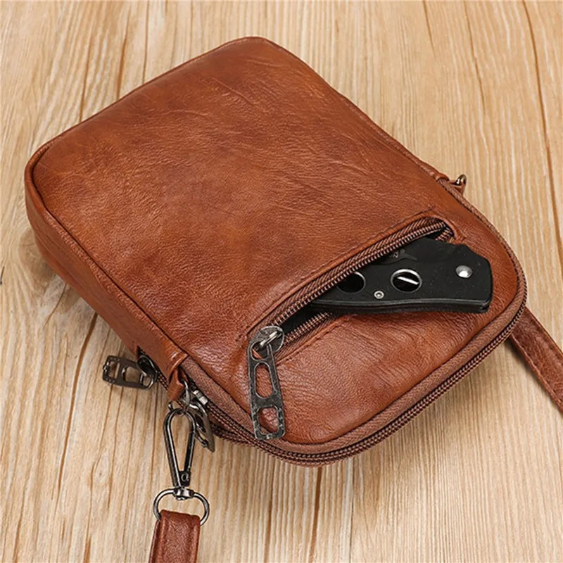 Retro PU Leather Handbags Small Mobile Phone Bag Women Casual Multi-layer
