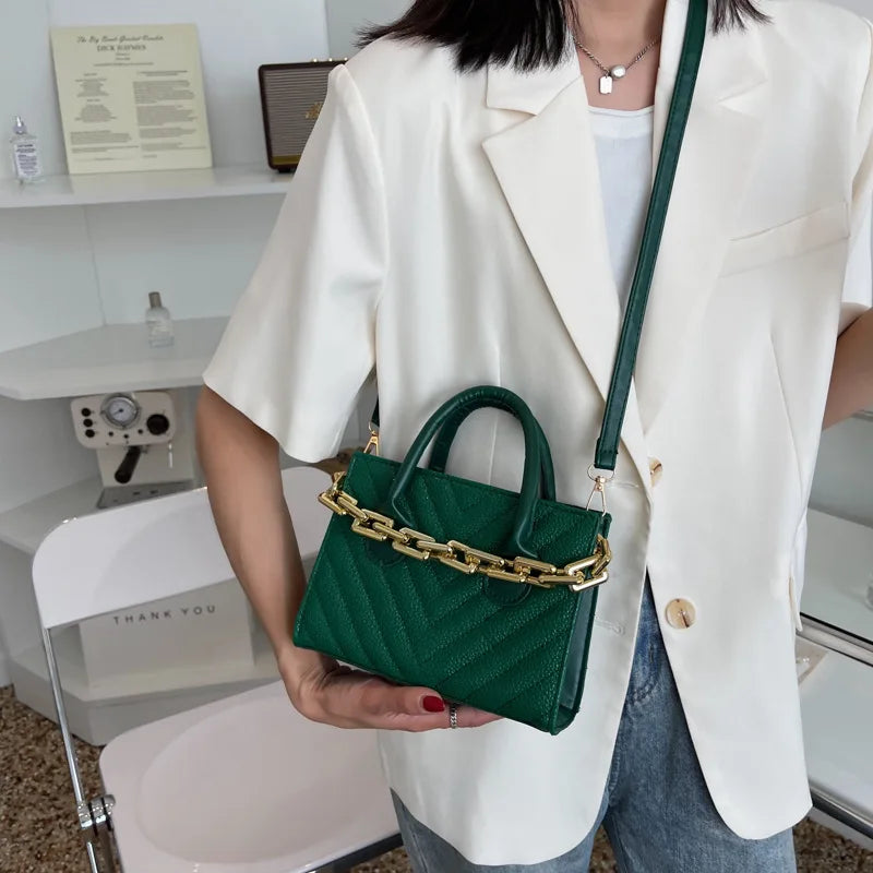 Square Pu Leather Shoulder Bag Chain Messenger Handbag