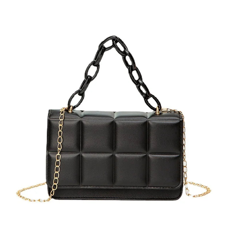 Women's PU Leather Shoulder Bag Lingge Casual Small Square Bag