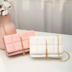 Women's PU Leather Shoulder Bag Lingge Casual Small Square Bag