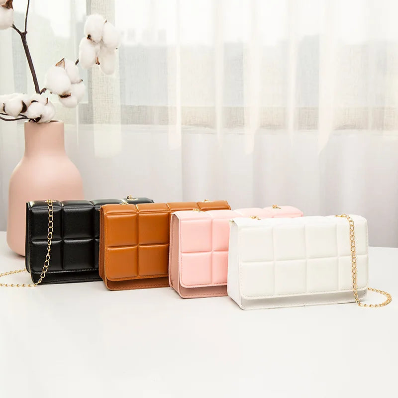 Women's PU Leather Shoulder Bag Lingge Casual Small Square Bag