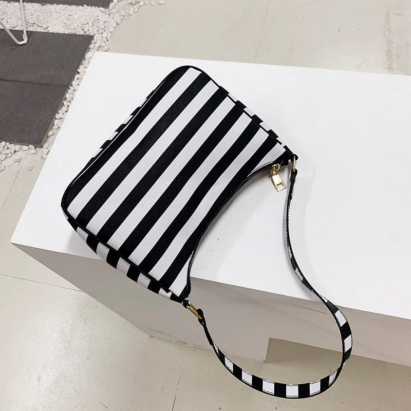 Vintage Leather Shoulder Bag Striped Street Shopping Handbag