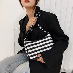 Vintage Leather Shoulder Bag Striped Street Shopping Handbag