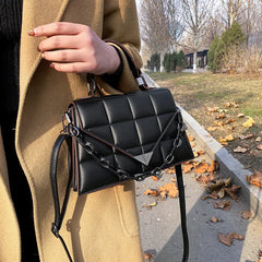 Small Square Bag PU Leather Women's Handbags Solid Lingge Shoulder Messenger