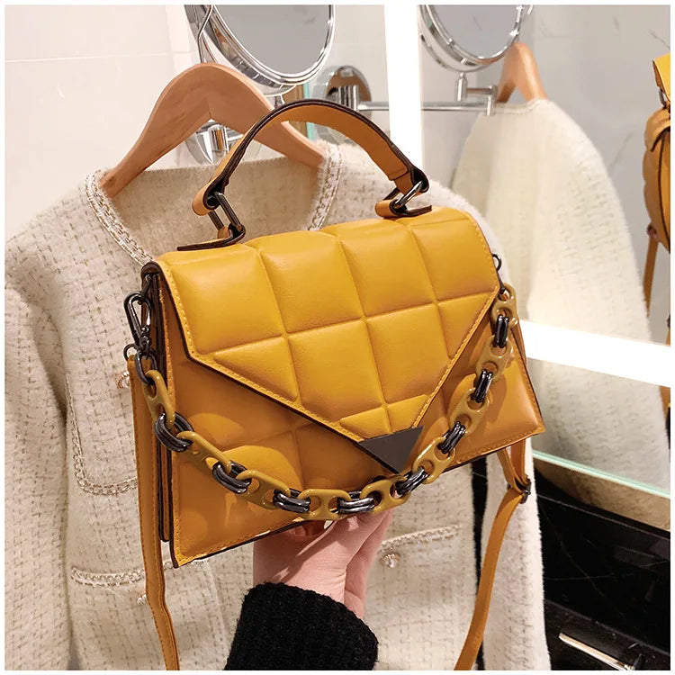 Small Square Bag PU Leather Women's Handbags Solid Lingge Shoulder Messenger