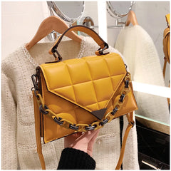 Small Square Bag PU Leather Women's Handbags Solid Lingge Shoulder Messenger