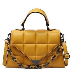 Small Square Bag PU Leather Women's Handbags Solid Lingge Shoulder Messenger