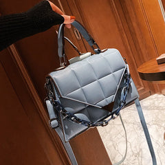 Small Square Bag PU Leather Women's Handbags Solid Lingge Shoulder Messenger