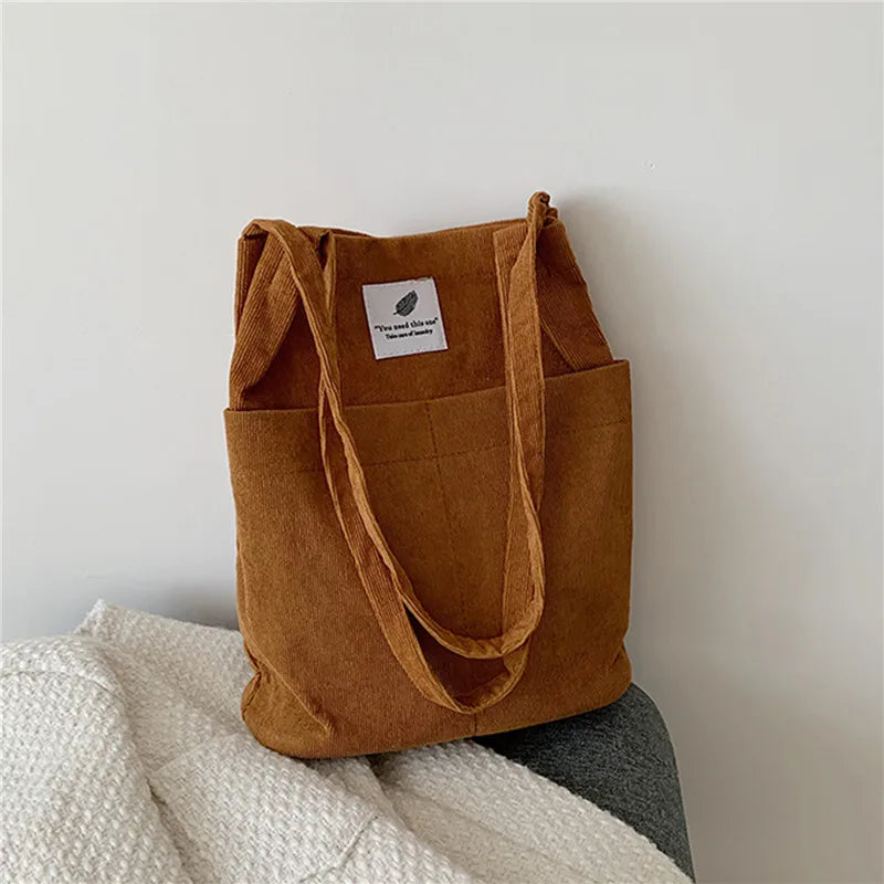 Solid Corduroy Shoulder Bags Tote Crossbody Purses Handbag Bookbag