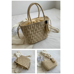 Retro Straw Woven Shoulder Bag Women Beach Tote