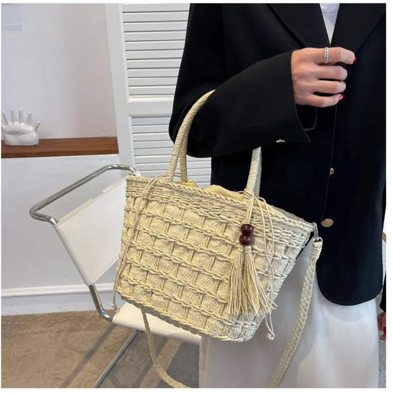 Retro Straw Woven Shoulder Bag Women Beach Tote