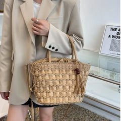 Retro Straw Woven Shoulder Bag Women Beach Tote