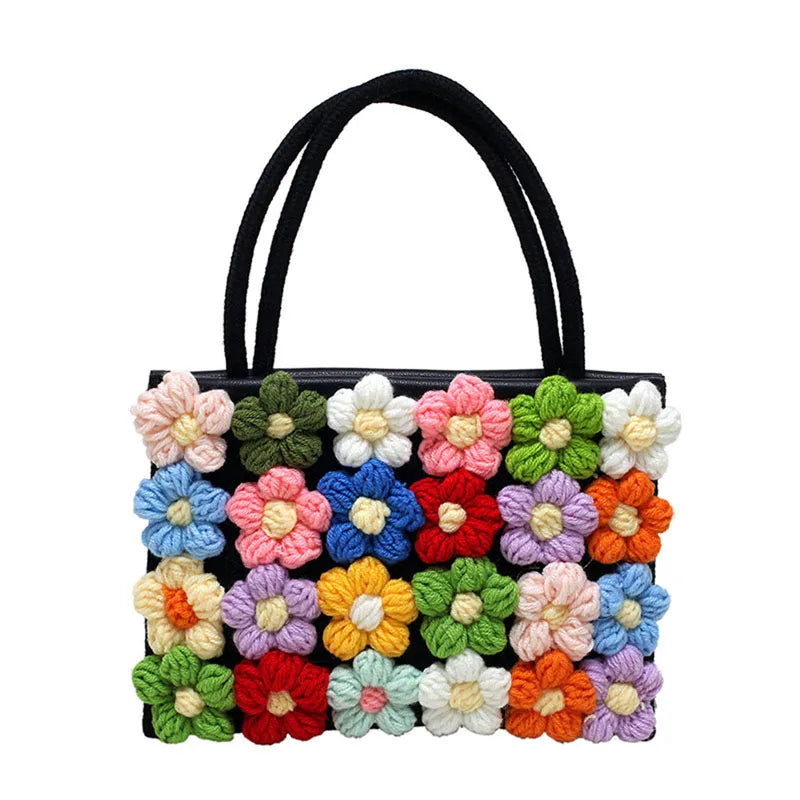 Bohemian Style Shoulder Bag with Colorful Flower Decor