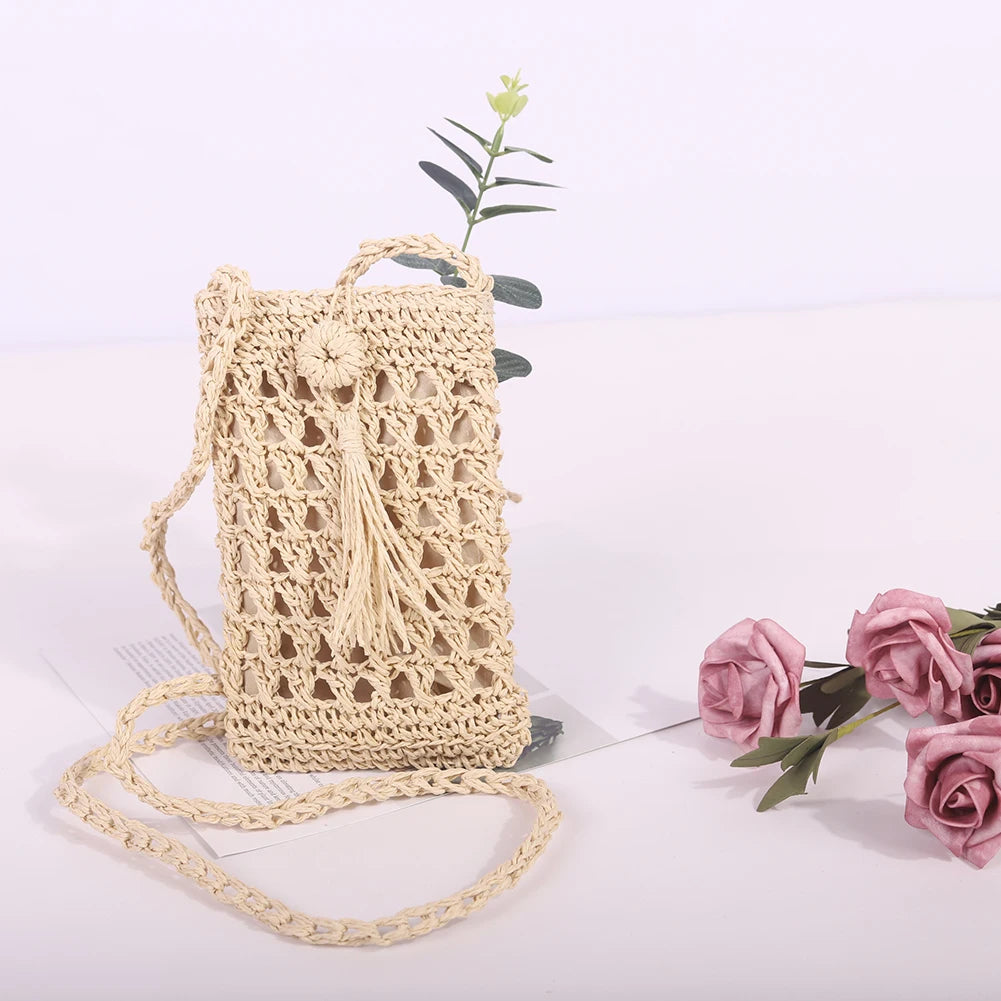 Woven Straw Shoulder Bag Mini Crossbody Vintage Handbag
