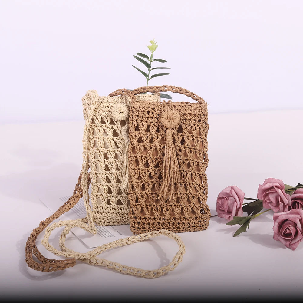 Woven Straw Shoulder Bag Mini Crossbody Vintage Handbag