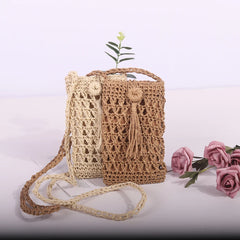 Woven Straw Shoulder Bag Mini Crossbody Vintage Handbag