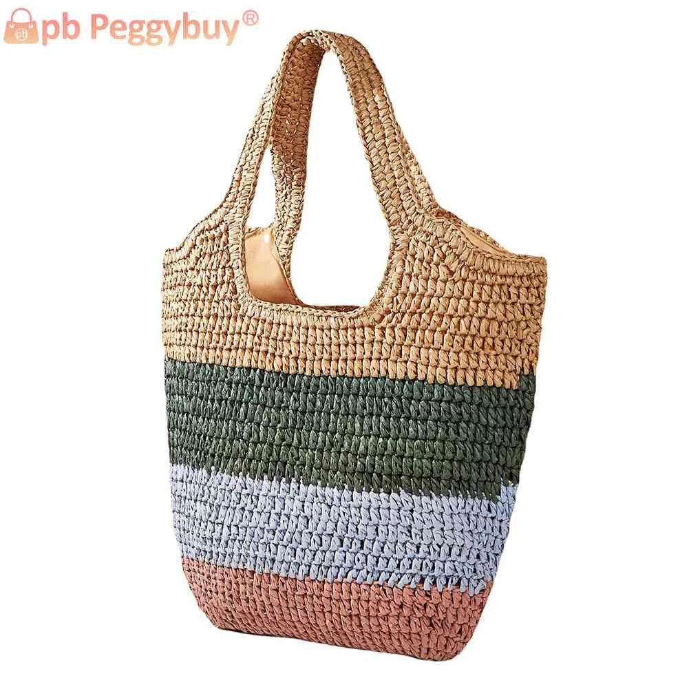 Women's Large Striped Shopping Tote Bag for Seaside Holiday