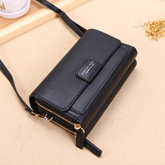 Women's PU Leather Vertical Wallet Clutch Messenger Bag