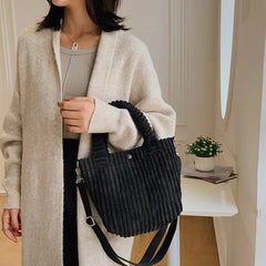Fluffy Striped Shoulder Bag - Candy Casual Zipper Handbag