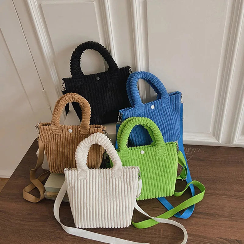 Fluffy Striped Shoulder Bag - Candy Casual Zipper Handbag
