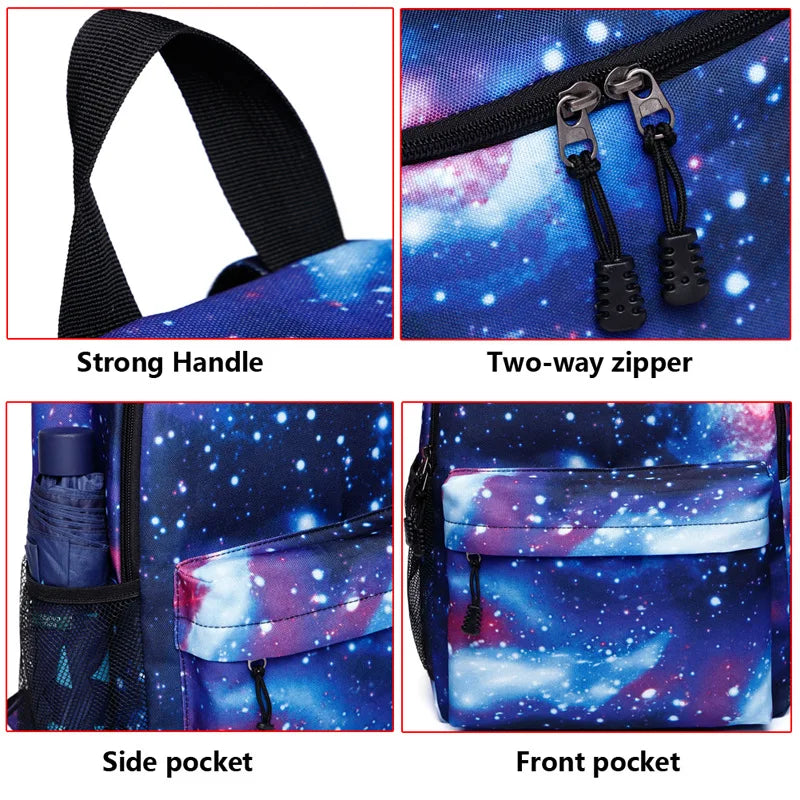 Ladsoul Starry Sky Canvas Backpack Large Capacity Travel USB Charging