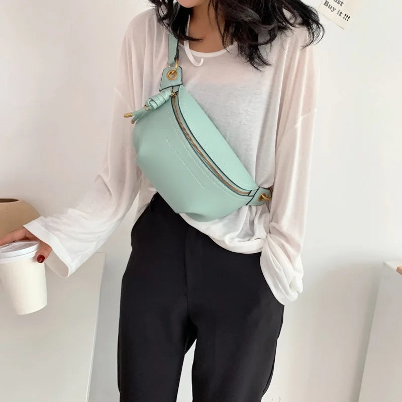 Ladsoul All-match High Shoulder Wild Chest Crossbody Bag Women Waist Packs Leath