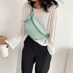 Ladsoul All-match High Shoulder Wild Chest Crossbody Bag Women Waist Packs Leath