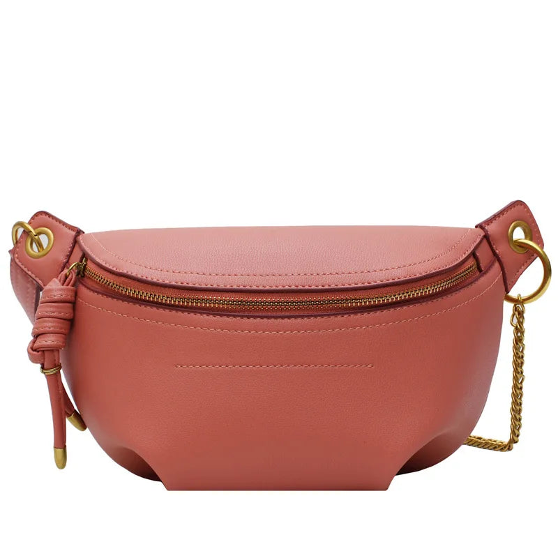 Ladsoul All-match High Shoulder Wild Chest Crossbody Bag Women Waist Packs Leath