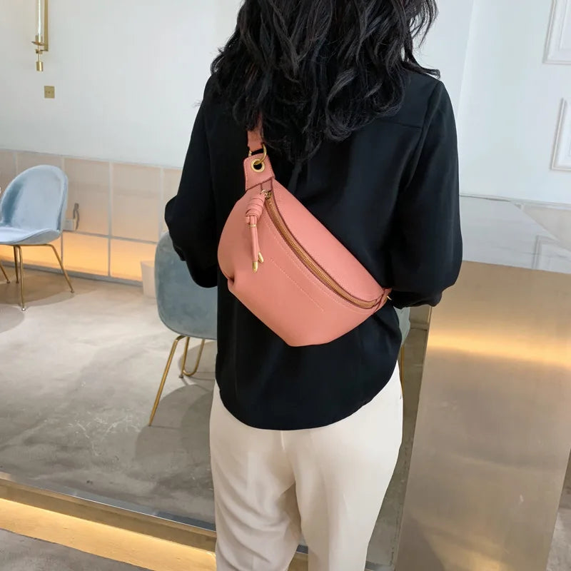 Ladsoul All-match High Shoulder Wild Chest Crossbody Bag Women Waist Packs Leath