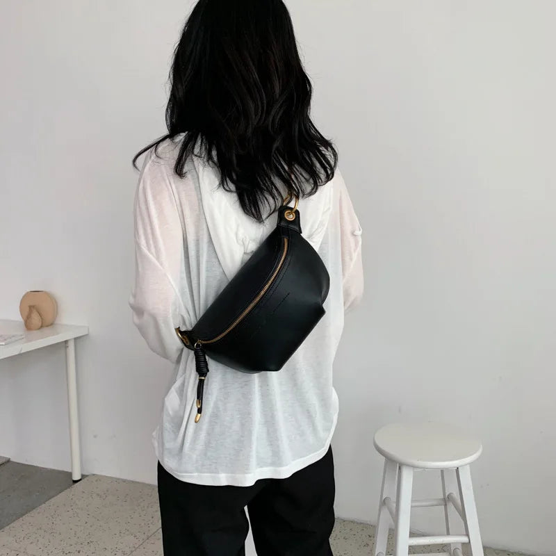 Ladsoul All-match High Shoulder Wild Chest Crossbody Bag Women Waist Packs Leath