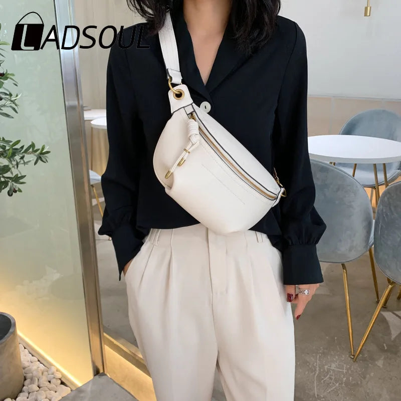 Ladsoul All-match High Shoulder Wild Chest Crossbody Bag Women Waist Packs Leath