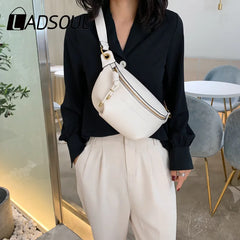 Ladsoul All-match High Shoulder Wild Chest Crossbody Bag Women Waist Packs Leath