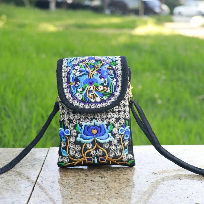 Ethnic Embroidered Crossbody Bag Wallet Purse Handbag