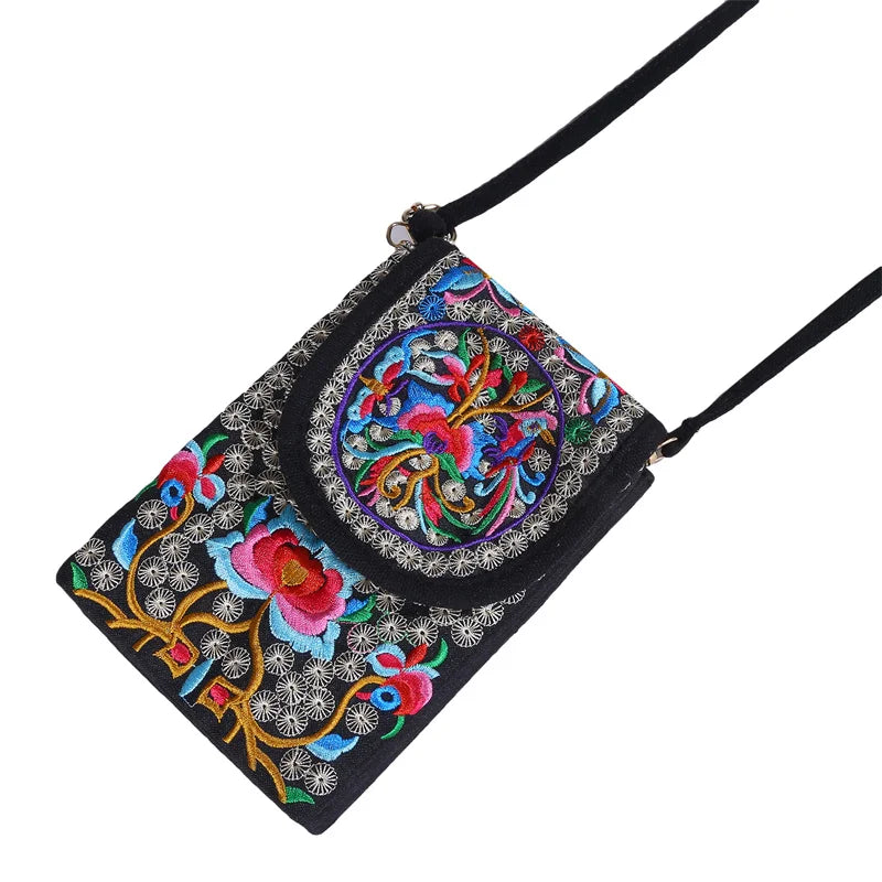 Ethnic Crossbody Cell Phone Bag - Retro Canvas Handbag