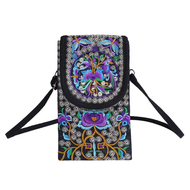 Ethnic Embroidered Crossbody Bag Wallet Purse Handbag