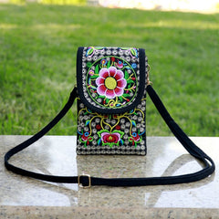Ethnic Crossbody Cell Phone Bag - Retro Canvas Handbag