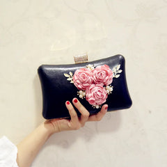 Diamonds Sequined Leaf Clutch Evening Bag with Chain Shoulder Flower Hand