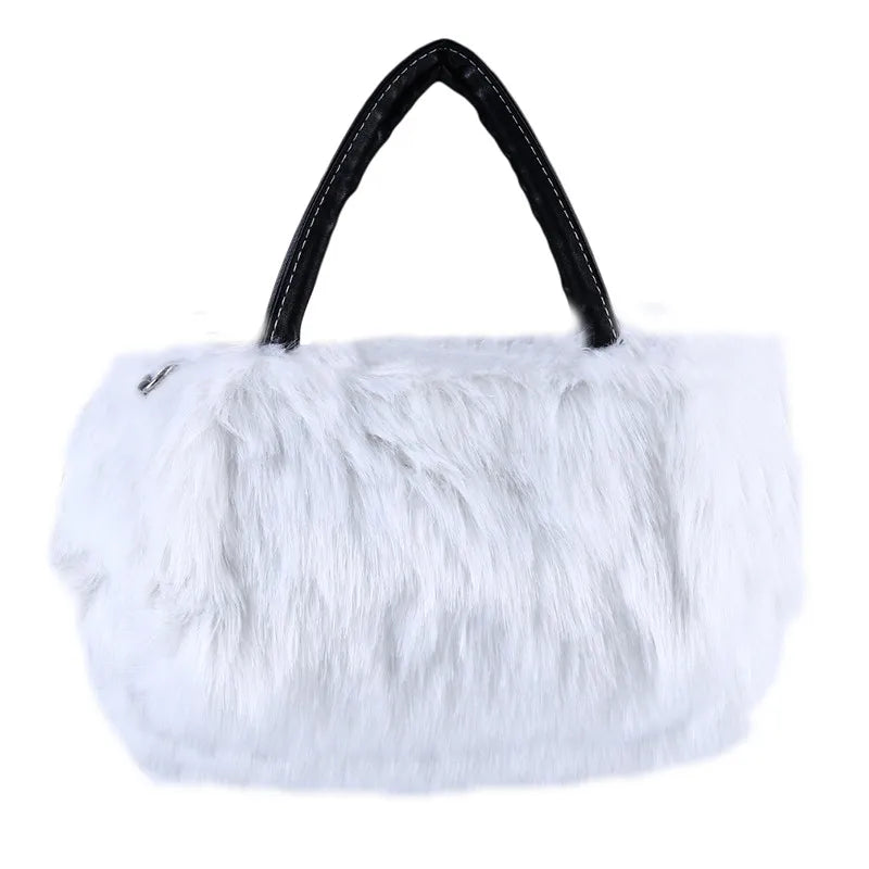 Faux Rabbit Fur Shoulder Messenger Bag Tote Women Long Fur Handbag