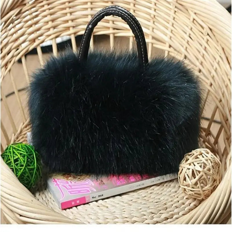 Lady Girl Pretty Faux Rabbit Fur Handbag Shoulder Messenger Bag Tote Women Long